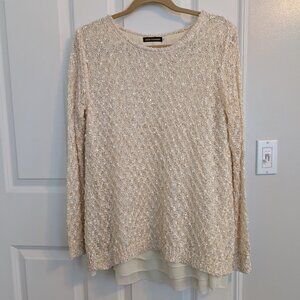 John Fashion Cream/ Ivory Sequin Knit Top w/Chiffon Hem